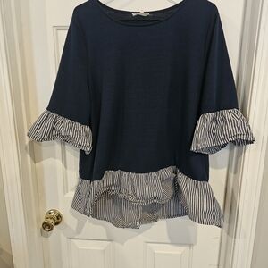 Navy Blue Striped Women's Top